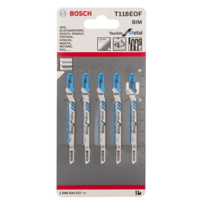Bosch Jigsaw Blades T118EOF Flexible for Curved Thin Metal Cutting Pack of 5