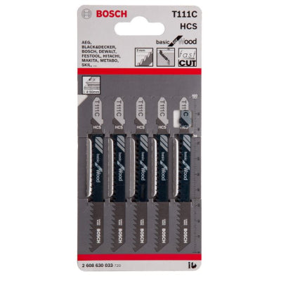 Bosch Jigsaw Blades T111C Basic Quick Cutting for Softwood Chipboard Pack of 5