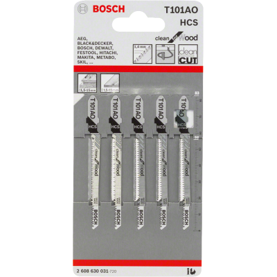 Bosch Jigsaw Blades T101AO Curved Clean Cut for Wood Pack of 5 fits Bosch Dewalt