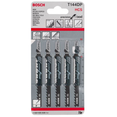Bosch Jigsaw Blades T144DP Precision for Wood Cutting Doors Worktops Pack of 5