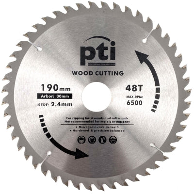 TCT Circular Saw Blade 190mm x 48T Teeth x 30mm Bore Size Wood Cutting