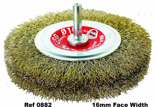 100mm Spindle Mounted Crimped Wheels -  Brass Plated Steel