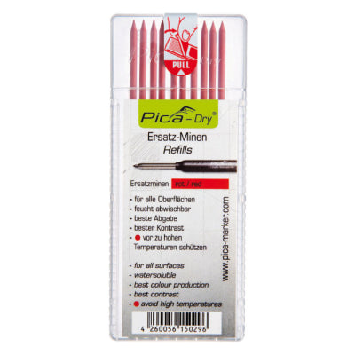 Pica 4031 DRY Refills For Automatic Pencil Markers 10 x Red Leads