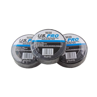 Bergen US PRO Black 19mm x 20m PVC Electrical Insulation Tape - Pack of 10 Rolls