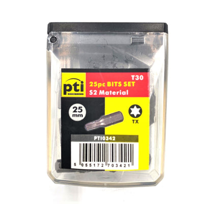 PTI Torx 30 x 25mm Long Screwdriver Bits Tic Tac Tub of 25 Bits TX30