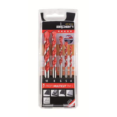 Alpen 5pc Profi Multicut Multi Material Purpose Drill Set Metal Wood Plastic