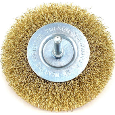 Tolsen 100mm Circular Brassed Wire Brush with 1/4" Spindle Shank