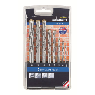 Alpen 8pc Tungsten Carbide Concrete Masonry Drill Bit Set 3.0mm to 10.0mm