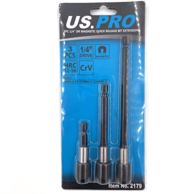 US Pro 3pc 1/4" Drive Magnetic Quick Release Bit Extensions