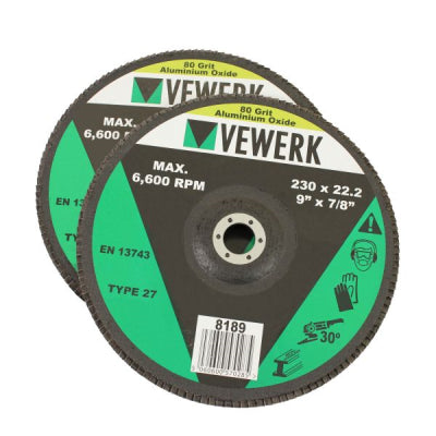 Vewerk Pack of 2 Flap Discs 80 Grit Aluminium Oxide  230 x 22.2mm 8189