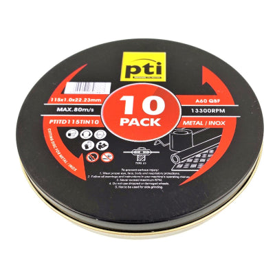 PTI 115mm x 1.0mm Thin Cutting Disc for Stainless Steel in Storage Tin