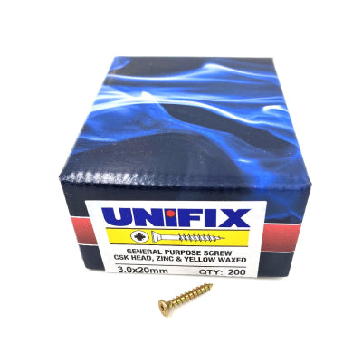 Unifix Pozi CSK ZYP Woodscrew 3.00 X 20 Box 200
