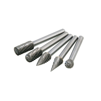 PTI 5pc HSS Rotary Burr Set Diamond Cut 10mm Diameter with 6mm Shank