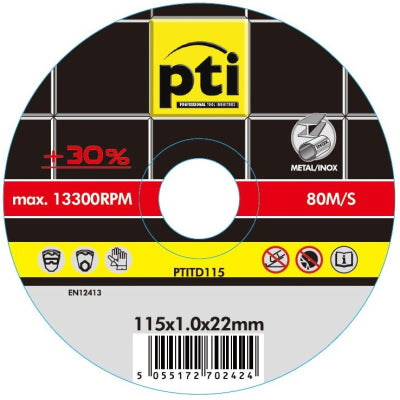 PTI 115mm x 1.0mm Thin Cutting Disc for Stainless Steel in Storage Tin