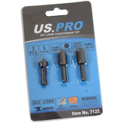 US Pro 3pc 12mm Contersink Set 7125