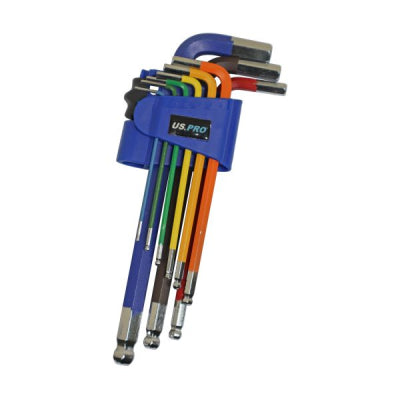 9PC MULTICOLOURED LONG METRIC BALL END HEX KEY SET