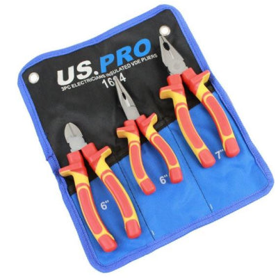 US PRO 3PC VDE Electricians Insulated Pliers Set 1684