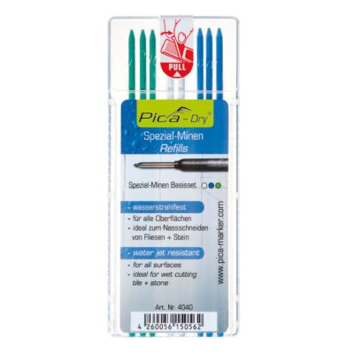 Pica 4040 Dry Refills For Automatic Pencil 3030 Set Of 8 3 Blue,2 White,3 Green