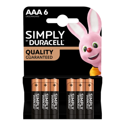 Duracell Simply AAA Batteries MN2400 6 Per Card