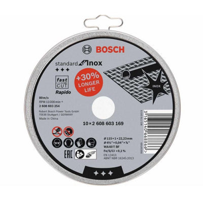 Bosch 115mm x 1.0mm Thin Cutting Discs Stainless Steel Slitting Disc Tin of 10