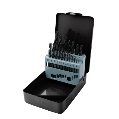 19 Piece HSS Drill Bit Set in Metal Tin Sizes 1 to 10mm in 0.5mm Increments