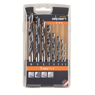 Alpen 8pc Dowell Wood Drill Bit Set 3.0mm to 10.0mm