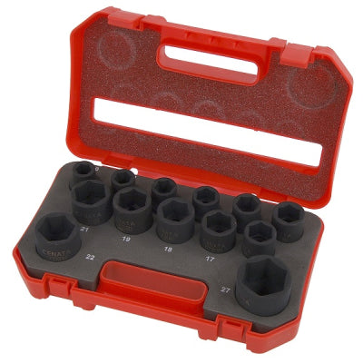 13pc Metric Impact Socket Set 10mm to 27mm 1/2" Drive Carry Case