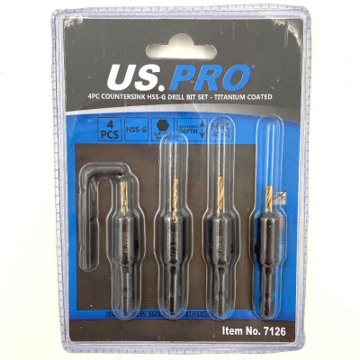 US PRO 4pc Countersink HSS-G Drill Bit Set Titanium Coated 7126