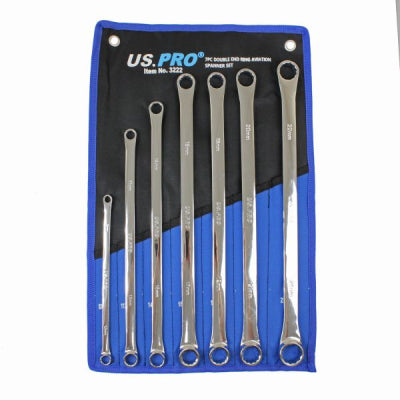 US PRO 7pc Aviation Double Ended Ring Extra Long Spanner Set 8 - 24mm 3222