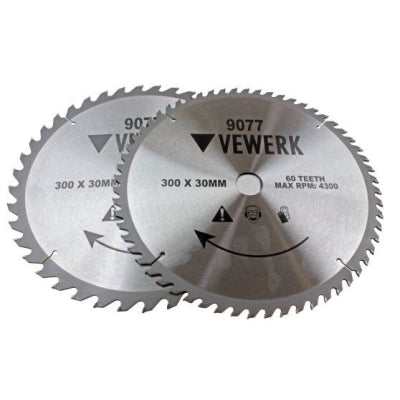 2 x Vewerk 300mm x 30mm TCT Circular Saw Blade 40T & 60T fits Bosch Makita 9077