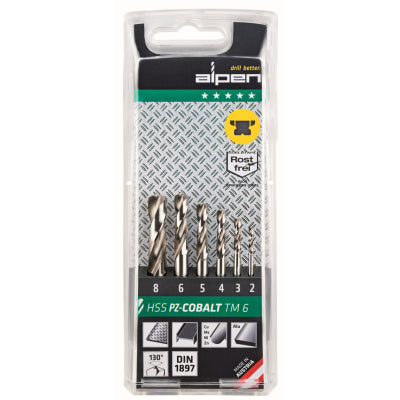 Alpen 6pc HSS Cobalt Short Stub Drill Set for Stainless Steel Inox