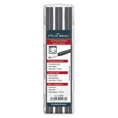 Pica BIG DRY Pen Pack of 12 Pencil Refills Carpenters Black Graphite 2H 6050