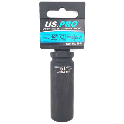 US PRO Single 19mm Deep Impact Socket Metric 1/2" Drive 3861