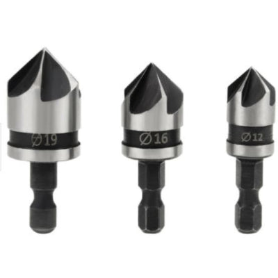 US PRO 3pc Countersink Set 5 Flute 90 Degree Chamfer 7124