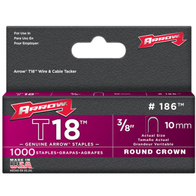 Arrow T18 3/8" -10mm Round Crown Staples Pack 1000